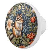 Cute Chipmunk William Morris Inspired Floral Keramische Knop (Rechts)