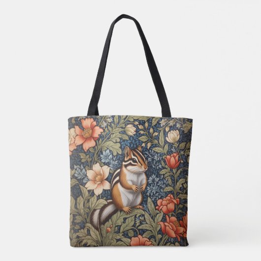 Cute Chipmunk William Morris Inspired Floral Tote Bag (Achterkant)