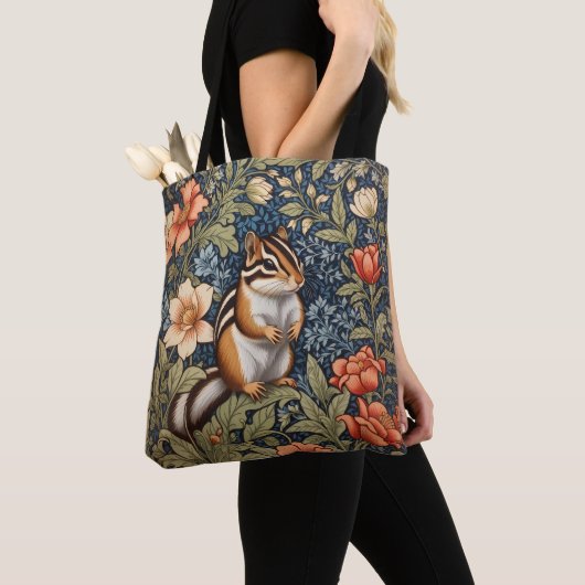 Cute Chipmunk William Morris Inspired Floral Tote Bag (Dichtbij)