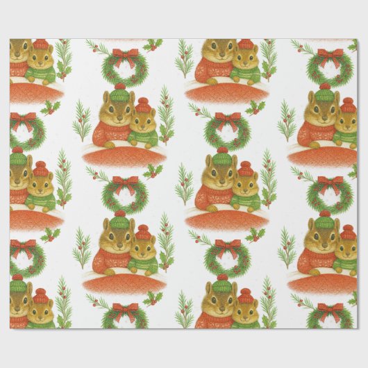 Cute Chipmunk with Pine Christmas Cadeaupapier (Vlak)