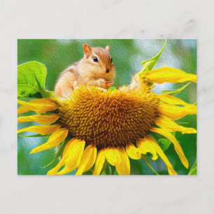 Cute Chipmunk Yellow Sunflower Photo Painting Briefkaart