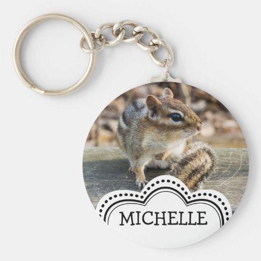 Cute Chipmunk Zitting op Wooden Rail in Forest Sleutelhanger (Voorkant)