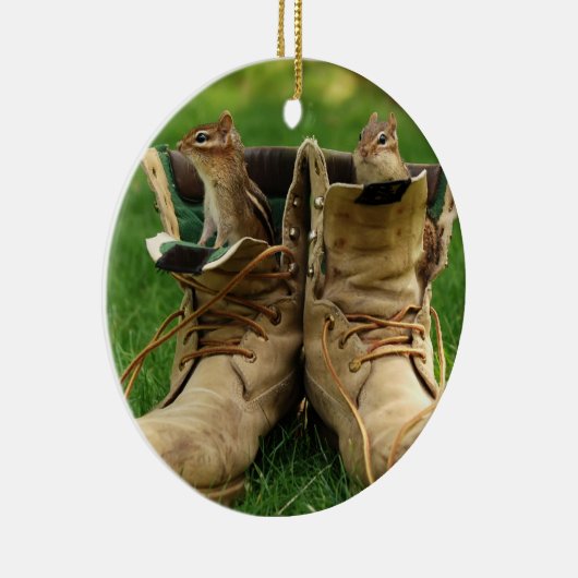 Cute Chipmunks in Boots Keramisch Ornament (Rechts)