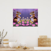 Cute Chipmunks in Flowers Poster (Keuken)