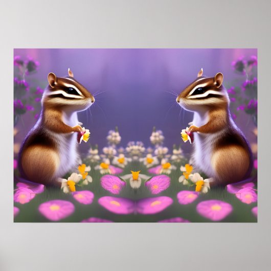 Cute Chipmunks in Flowers Poster (Voorkant)