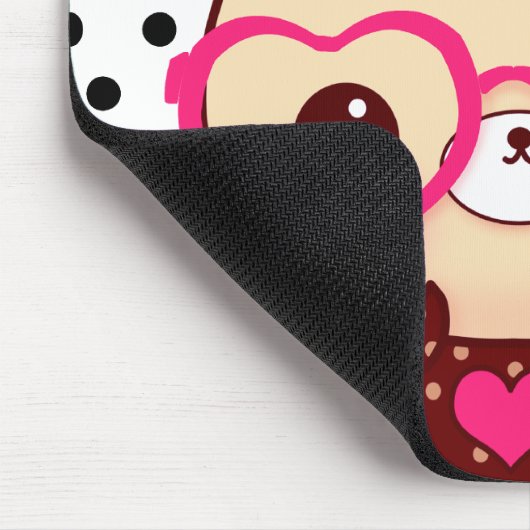 Cute chocolade beer met een roze bril muismat (Hoek)