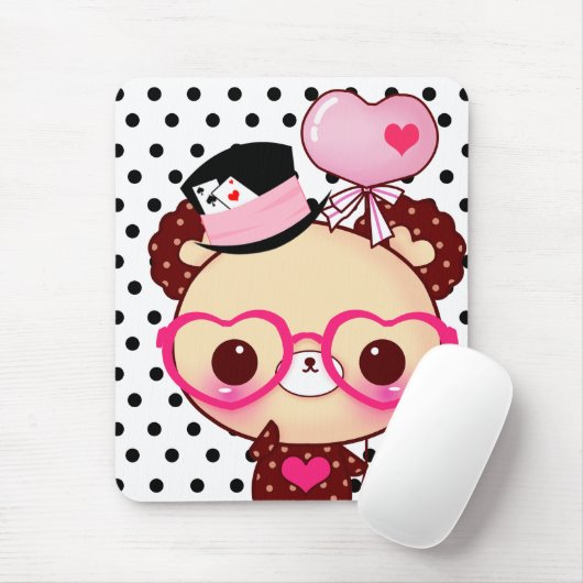 Cute chocolade beer met een roze bril muismat (Met muis)