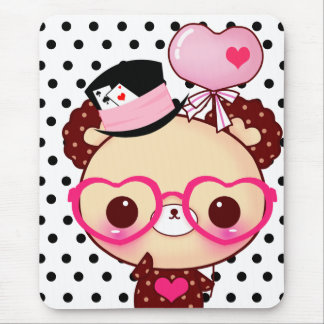 Cute chocolade beer met een roze bril muismat