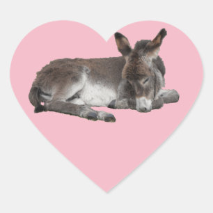 Cute chocolade donkey baby foelie slaapt in roze hart sticker