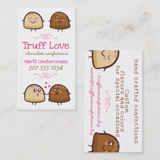 Cute chocolade truffels visitekaartje (Voorkant / Achterkant)