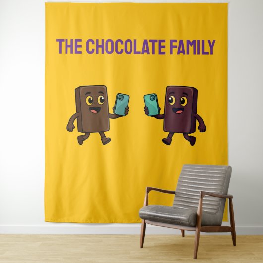 Cute Chocolate Bar with Phone Funny Tapestry Wandkleed (In situ)
