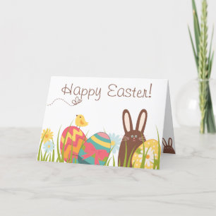 Cute Chocolate Bunny and Easter Happy Easter Feestdagen Kaart