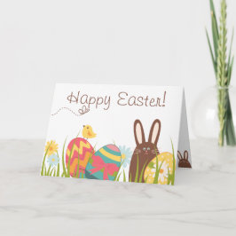 Cute Chocolate Bunny and Easter Happy Easter Feestdagen Kaart