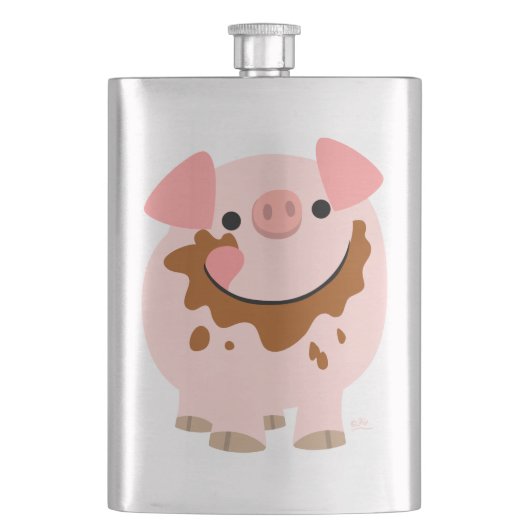 Cute Chocolate Cartoon Pig Classic Flask Heupfles (Voorkant)