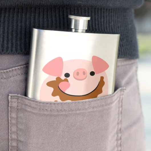 Cute Chocolate Cartoon Pig Classic Flask Heupfles (Voorbeeld)