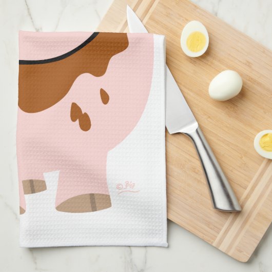 Cute Chocolate Cartoon Pig Kitchen Towel Theedoek (Quarter Fold)