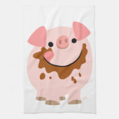 Cute Chocolate Cartoon Pig Kitchen Towel Theedoek (Verticaal)