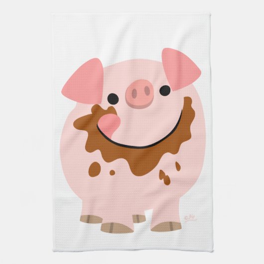 Cute Chocolate Cartoon Pig Kitchen Towel Theedoek (Verticaal)