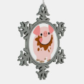 Cute Chocolate Cartoon Pig Pewter Ornament (Links)