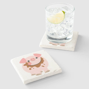 Cute Chocolate Cartoon Pig Stone Onderzetter