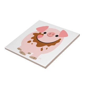 Cute Chocolate Cartoon Pig Tegel Tegeltje
