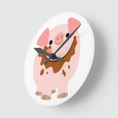 Cute Chocolate Cartoon Pig Wall Clock Ronde Klok (Hoek)