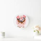 Cute Chocolate Cartoon Pig Wall Clock Ronde Klok (Huis)