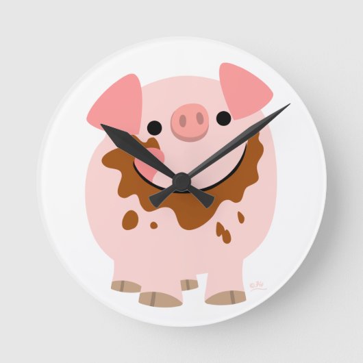 Cute Chocolate Cartoon Pig Wall Clock Ronde Klok (Voorkant)