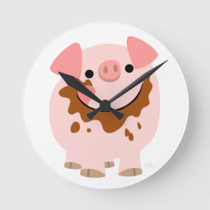 Cute Chocolate Cartoon Pig Wall Clock Ronde Klok
