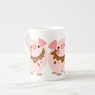 Cute Chocolate Cartoon Varkens Bone China Mok