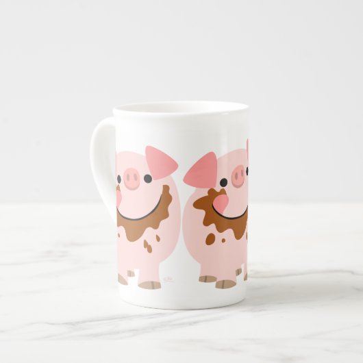 Cute Chocolate Cartoon Varkens Bone China Mok (Links)
