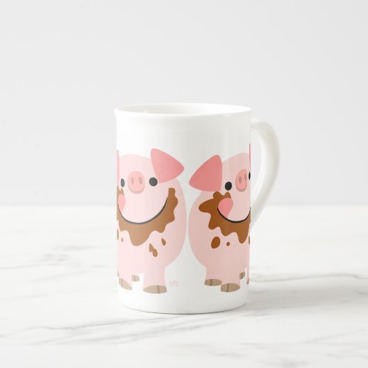 Cute Chocolate Cartoon Varkens Bone China Mok (Voorkant rechts)
