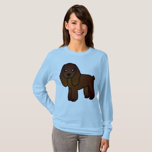 Cute Chocolate Cocker Spaniel Cartoon T-shirt (Voorkant volledig)