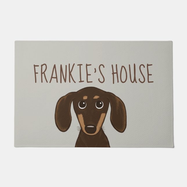 Cute Chocolate Dachshund | Aangepast Wiener Dog Deurmat (Voorkant)