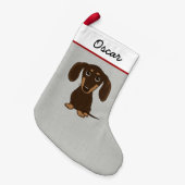 Cute Chocolate Dachshund Cartoon Dog Persoonlijk Kleine Kerstsok (Voorkant (Hangend))
