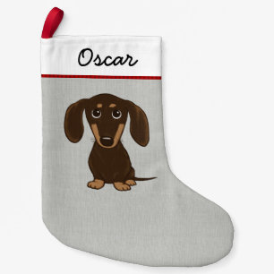 Cute Chocolate Dachshund Cartoon Dog Persoonlijk Kleine Kerstsok