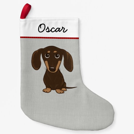 Cute Chocolate Dachshund Cartoon Dog Persoonlijk Kleine Kerstsok (Voorkant)
