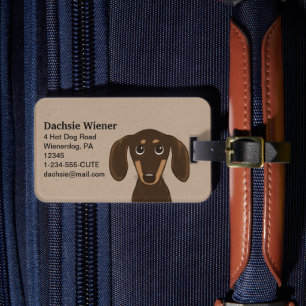 Cute Chocolate Dachshund   Cartoon Wiener Dog Bagagelabel