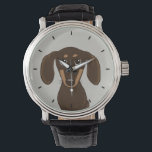 Cute Chocolate Dachshund | Cartoon Wiener Dog Horloge<br><div class="desc">Dit originele wiener hondenpolshorloge is verkrijgbaar in verschillende stijlen voor mannen,  vrouwen en kinderen. Een coole mode accessoire die een geweldig cadeau is voor liefhebbers van gladde gecoate chocoladedessins. Bezoek Jenn's Doodle World voor veel meer stijlvolle hondenrassen horloges.</div>