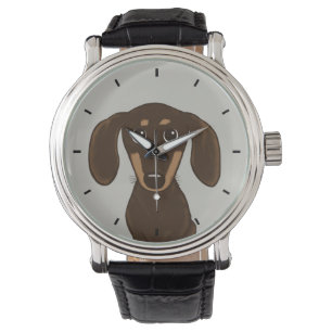 Cute Chocolate Dachshund   Cartoon Wiener Dog Horloge