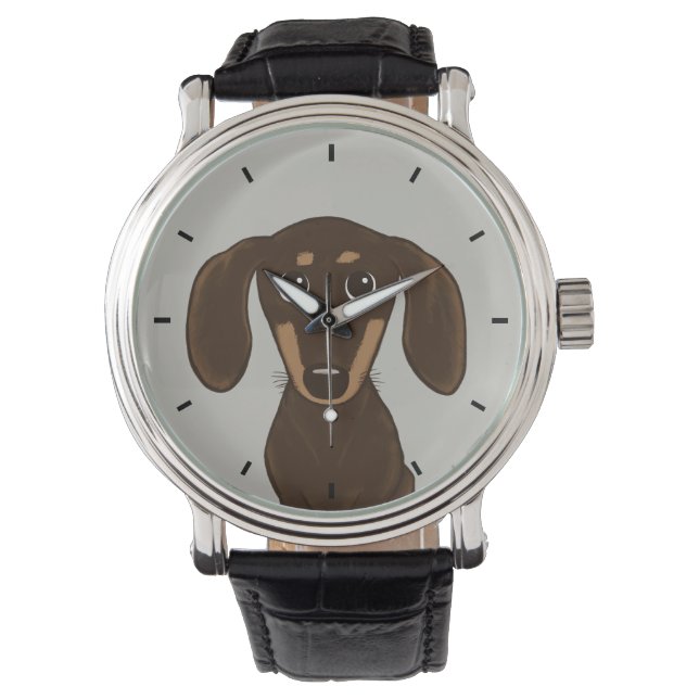 Cute Chocolate Dachshund | Cartoon Wiener Dog Horloge (Voorkant)