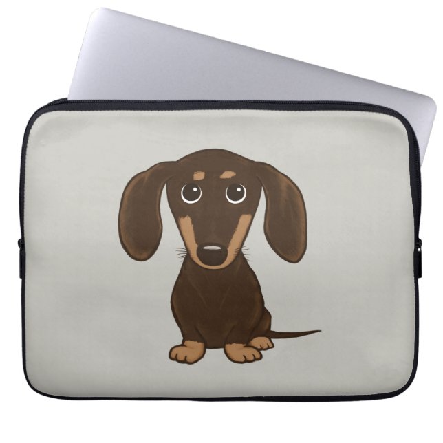 Cute Chocolate Dachshund | Cartoon Wiener Dog Laptop Sleeve (Voorkant)