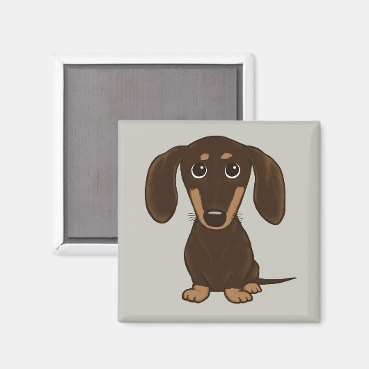 Cute Chocolate Dachshund | Cartoon Wiener Dog Magneet (Voorkant / Achterkant)