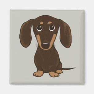 Cute Chocolate Dachshund   Cartoon Wiener Dog Magneet