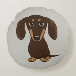 Cute Chocolate Dachshund | Cartoon Wiener Dog Rond Kussen