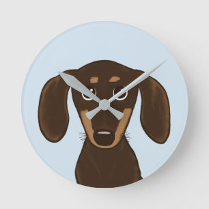 Cute Chocolate Dachshund   Cartoon Wiener Dog Ronde Klok