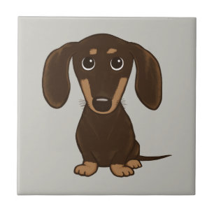 Cute Chocolate Dachshund   Cartoon Wiener Dog Tegeltje