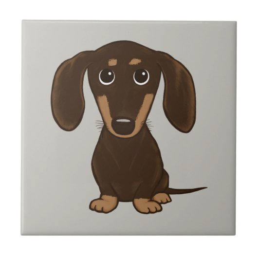Cute Chocolate Dachshund | Cartoon Wiener Dog Tegeltje (Voorkant)