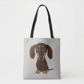Cute Chocolate Dachshund | Cartoon Wiener Dog Tote Bag (Voorkant)