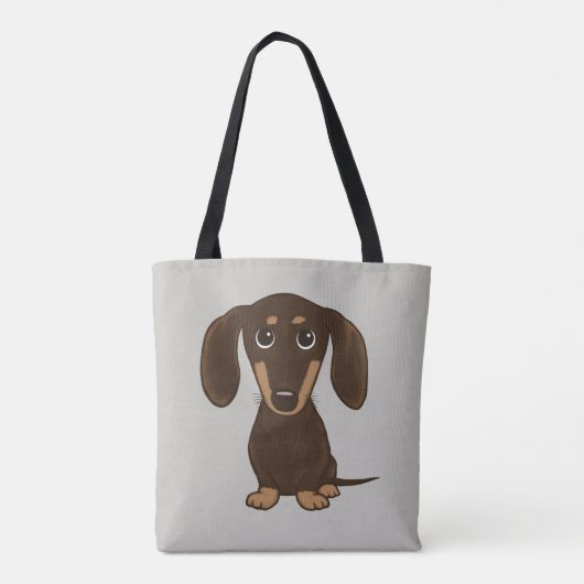 Cute Chocolate Dachshund | Cartoon Wiener Dog Tote Bag (Achterkant)